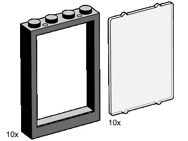 Конструктор LEGO (ЛЕГО) Bulk Bricks 3448 1x4x5 Black Window Frames with Clear Panes