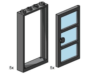 Конструктор LEGO (ЛЕГО) Bulk Bricks 3449 1x4x6 Black Door and Frames with Transparent Blue Panes