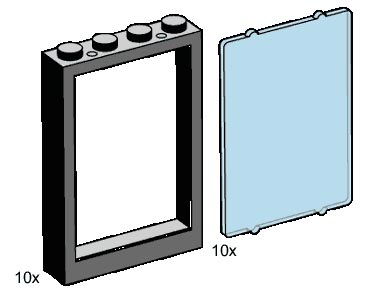 Конструктор LEGO (ЛЕГО) Bulk Bricks B001 1x4x5 Black Window Frames, Transparent Blue Panes