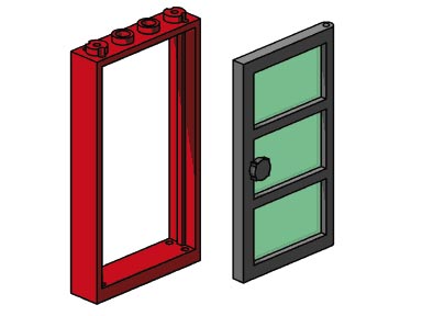 Конструктор LEGO (ЛЕГО) Bulk Bricks B003 1x4x6 Red Door and Frames, Transparent Green Panes
