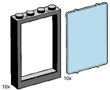 LEGO Bulk Bricks B001 1x4x5 Black Window Frames, Transparent Blue Panes
