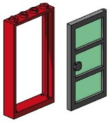 LEGO Bulk Bricks B003 1x4x6 Red Door and Frames, Transparent Green Panes